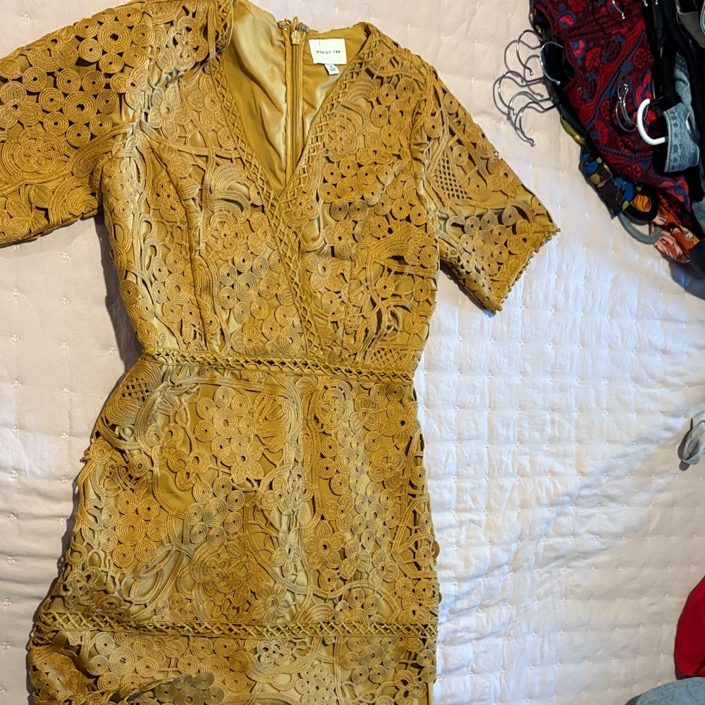 Adelyn Rae Mustard Lace Mini Dress